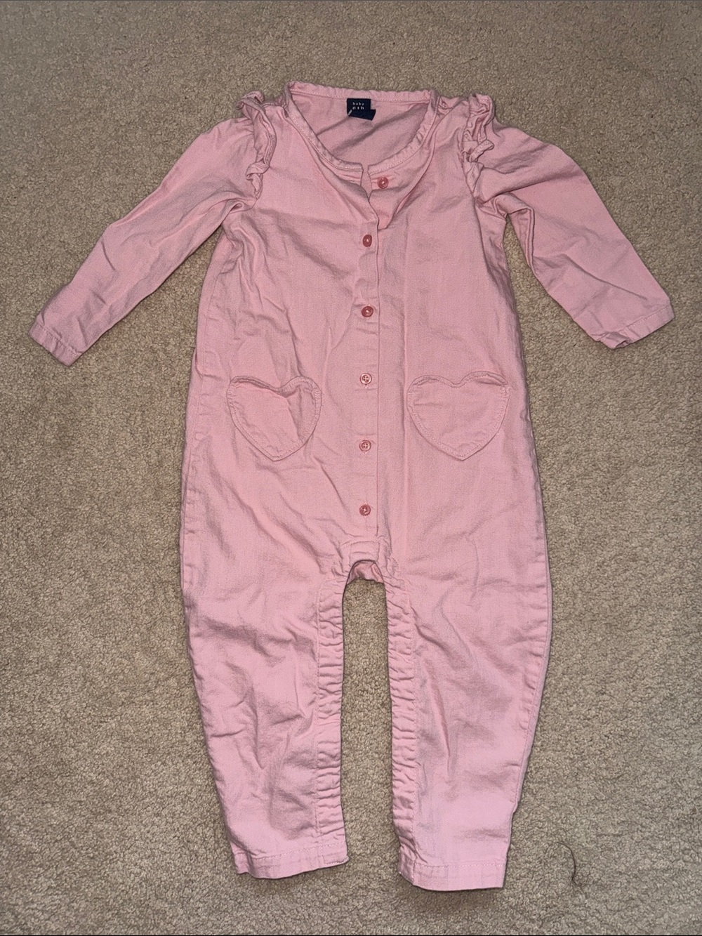 GAP Light Pink Ruffle Shoulder One Piece with Heart Pockets NWOT